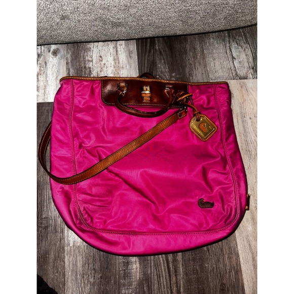 Dooney & Bourke Pink Nylon Tote Bag Leather Trim Shoulder Bag Satchel - Picture 1 of 13
